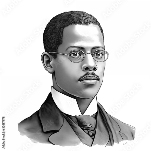 Black and white vintage engraving, headshot portrait of Lewis Howard Latimer, the famous American inventor and patent draftsman, white background, greyscale - Generative AI photo