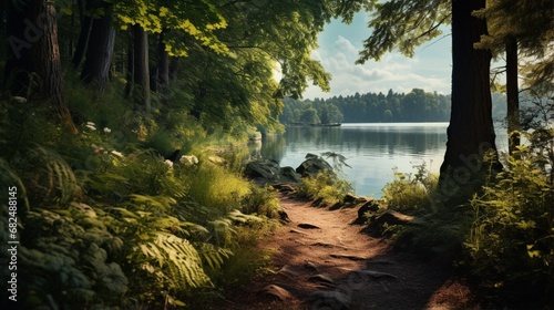 an image of a lakeside trail through the woods