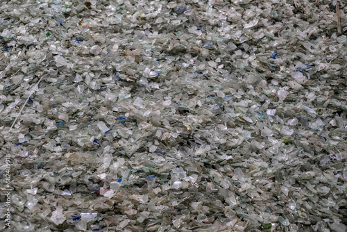 detail of crushed glass material for recycling