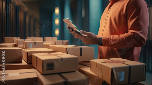 Close-up shots of customers receiving notifications of delivered packages, symbolizing the seamless and secure nature of contactless delivery photo