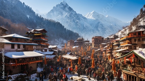 an image of a mountain village with traditional mountain festivals
