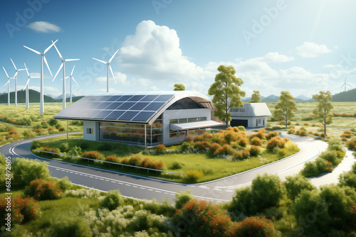 Innovative agricultural greenhouse, powered by renewable energy. Future of sustainable farming