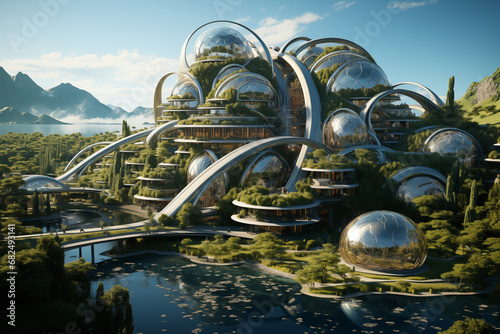 Futuristic eco-friendly building with sustainable architecture. 