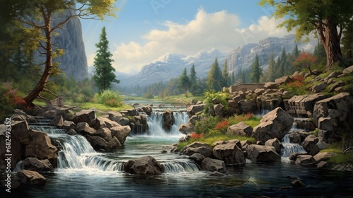 an image of a picturesque lake with a cascading waterfall