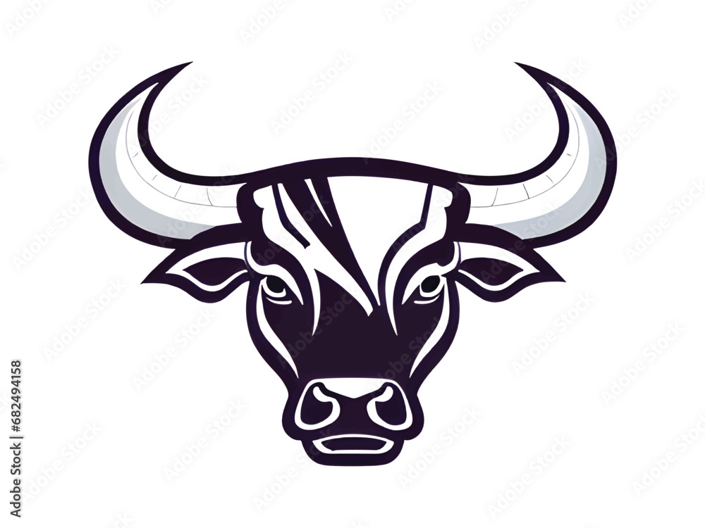 Bull logo. a bull's head with large horns on a background. Bull logo for stickers and business. Aggressive Bull logo. Bull Icon.