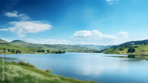 an image of a pristine lake with a backdrop of rolling hills © Wajid