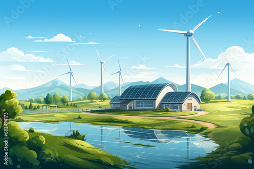 Innovative agricultural greenhouse, powered by renewable energy. Future of sustainable farming