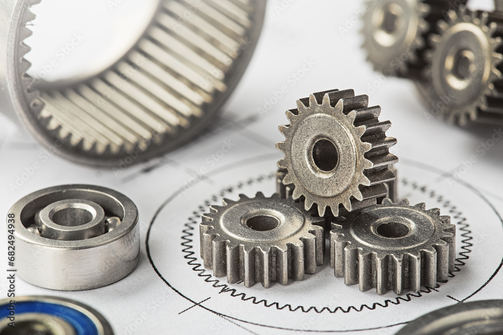 Gears, bearings and mechanism parts.Elements of mechanical blocksand construction. Gears, bearings and mechanism parts.Elements of mechanical blocksand construction.