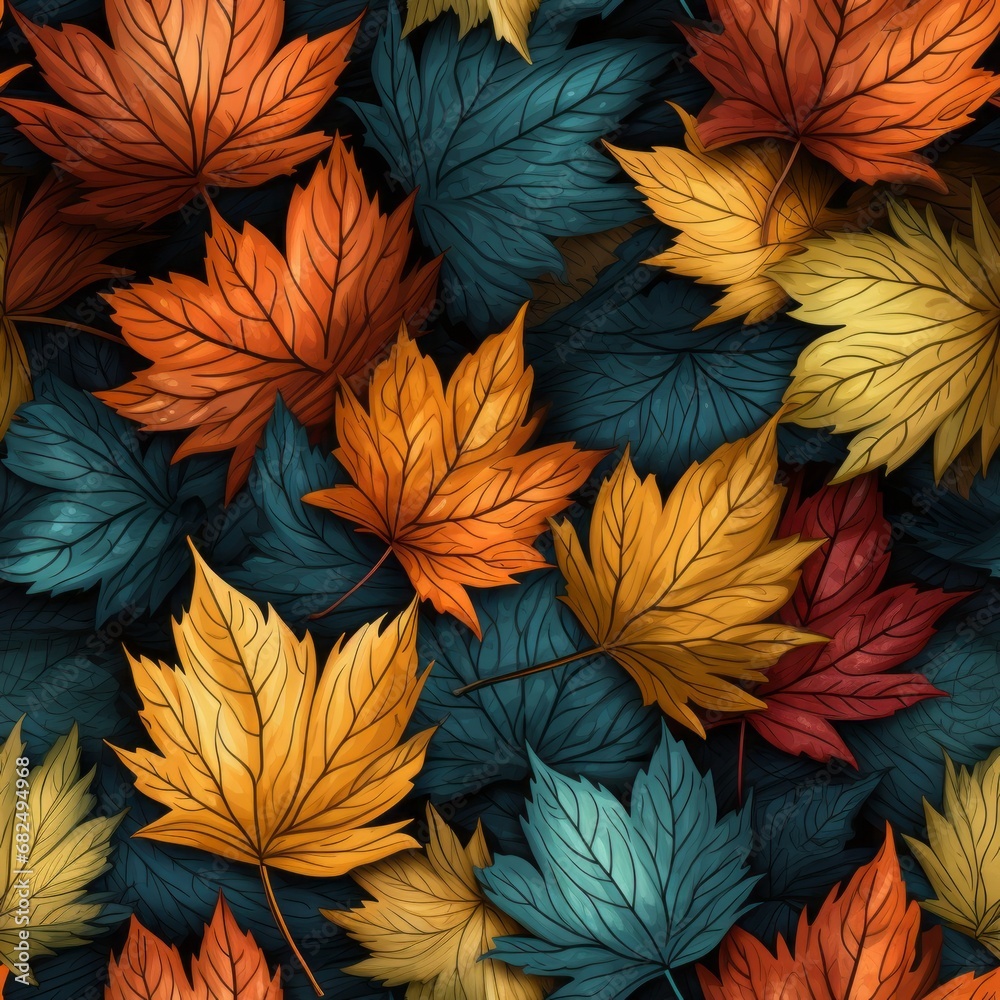 Seamless Autumn Leaves Pattern with Falling Leaves Seamless Autumn Leaves Pattern with Falling Leaves