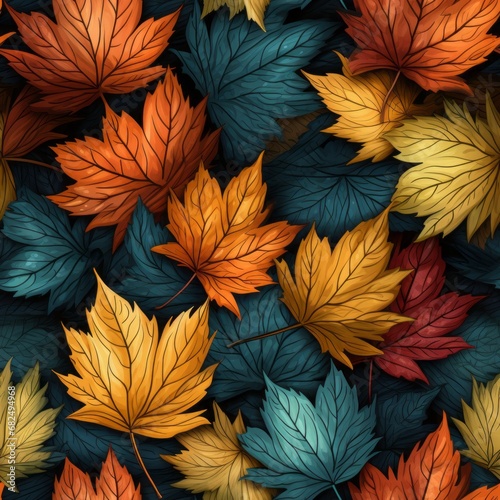 Seamless Autumn Leaves Pattern with Falling Leaves