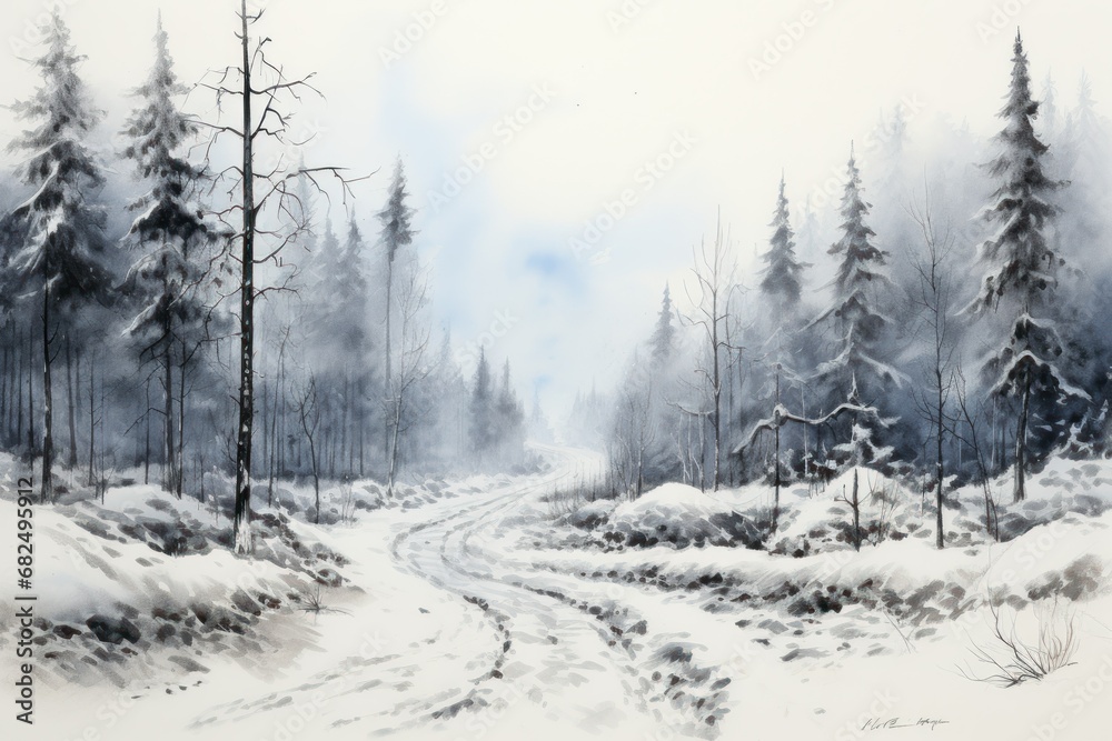 Obraz premium Winter Foggy Forests - Generative AI