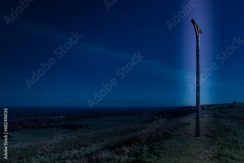 Night View Of Combe Gibbet near Inkpen with downward lighting on the Gallows
