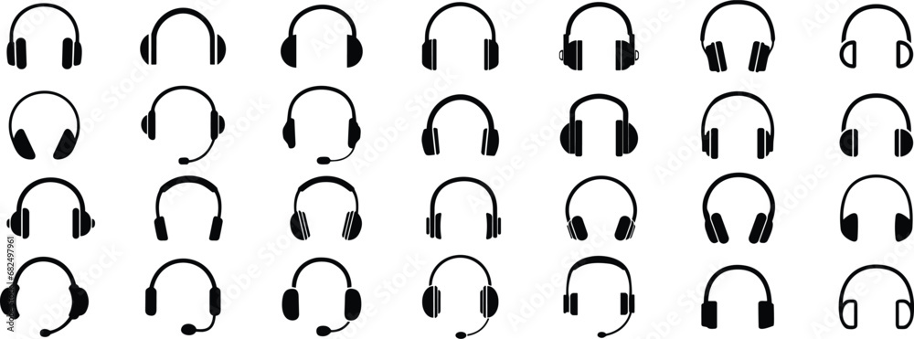 Headphones icons set. Realistic wireless over ear headphone collection vector illustration. Earphone - obrazy, fototapety, plakaty 
