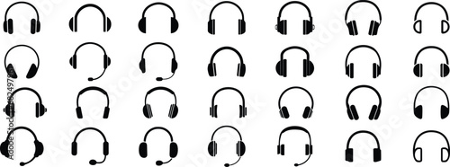 Headphones icons set. Realistic wireless over ear headphone collection vector illustration. Earphone photo