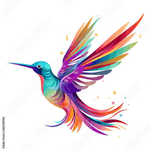 Illustration of a flying hummingbird. Image of a multicolored caliber transparent background
