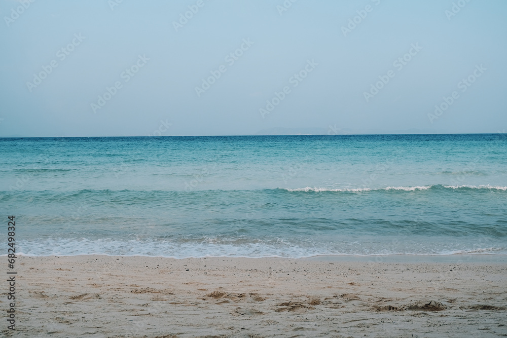 Nature landscape view of beautiful tropical beach and sea on a sunny day. Beach sea space area