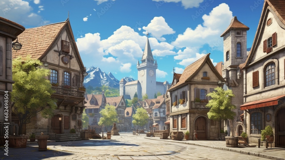 an image of a simple, elegant historic village with a centuries-old town square