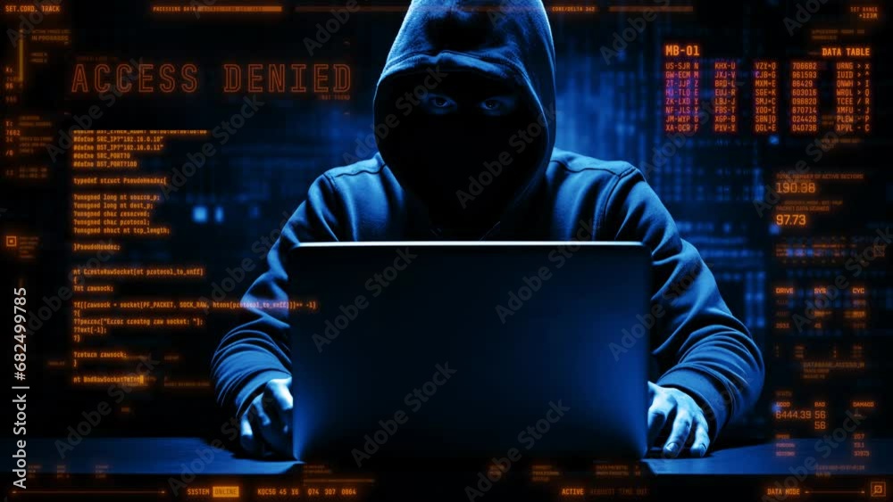 warning message, hacked, security alert, information technology system breach, animated cyber crime background, 4k uhd loop