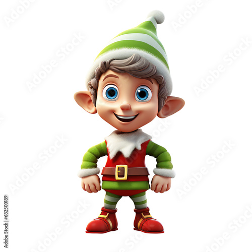 cute little kid boy wearing green elf Christmas costume.