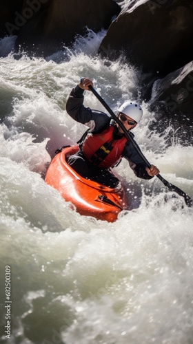 A kayaker navigating through rough white water rapids © ArtCookStudio