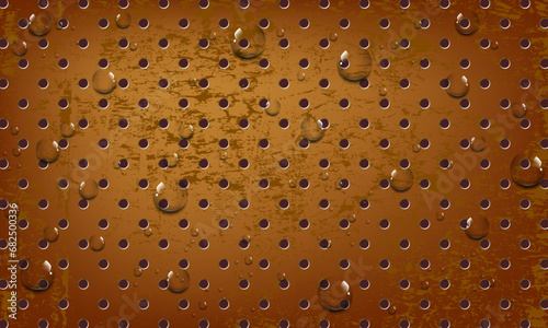golden brown rusty metal plate with waterdrop.