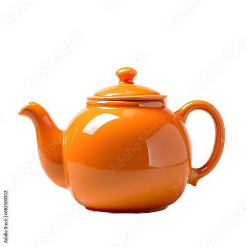 a Classic deep yellow ceramic glazed teapot in a side view in an isolated and transparent PNG in a hot Drink-themed, photorealistic illustration. generative ai