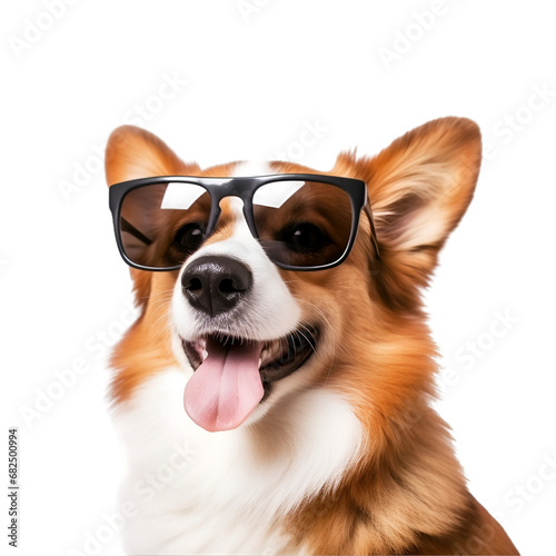 Happy and Cool Corgi dog ready for summer, sunglasses-wearing brown dog, isolated on Transparent background, png   © Only Best PNG's