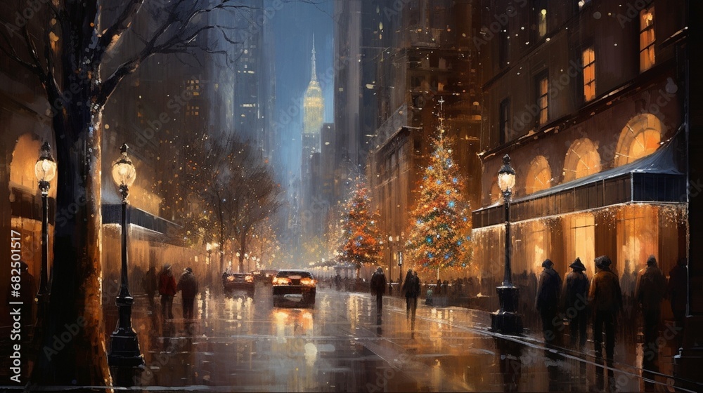 an image of city lights illuminating a festive holiday market