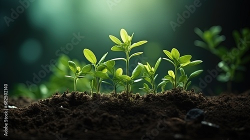 Small trees with green leaves, natural growth and sunlight, the concept of agriculture and sustainable plant growth.