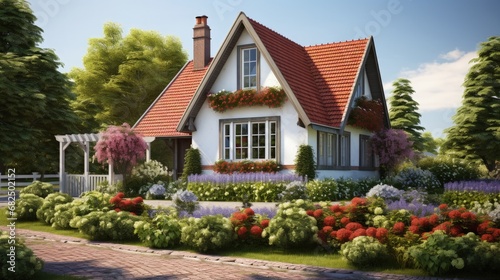 Picture of beautiful village house with garden © HN Works