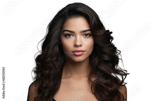beautiful hispanic woman with brunete hair on a transparent PNG background