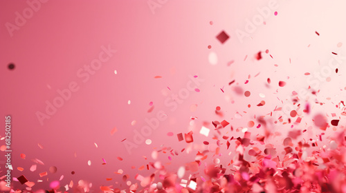 Falling confetti on bright pink background