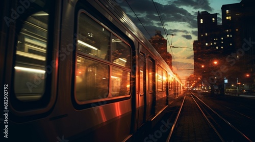 an image of city lights through the window of a moving train