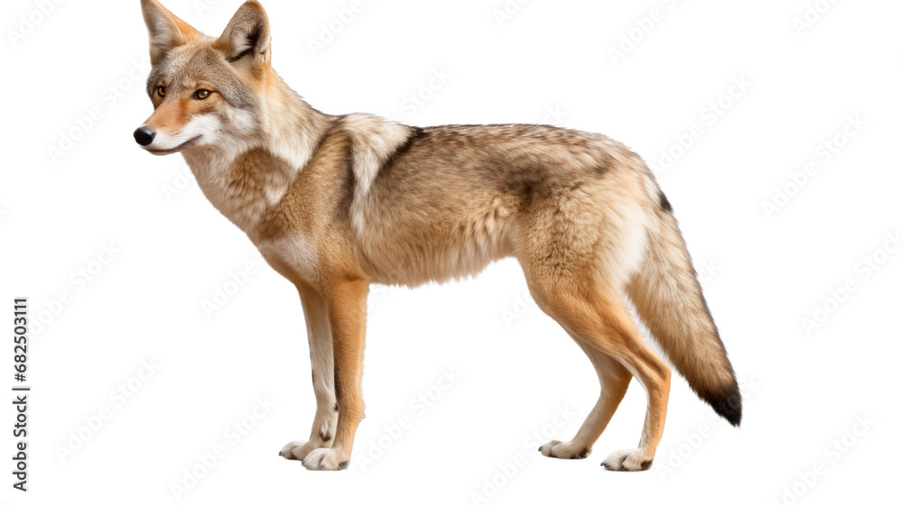 Fototapeta premium a coyote, standing, full body in an isolated and transparent PNG in a Wildlife-themed, photorealistic illustration. Generative ai