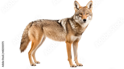 a coyote, standing, full body in an isolated and transparent PNG in a Wildlife-themed, photorealistic illustration. Generative ai