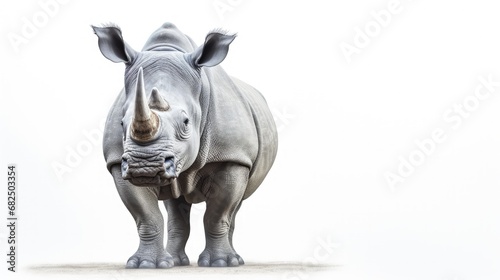 Portrait of a rhinoceros on white background