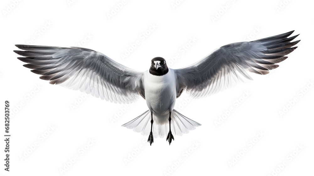 a Seagull/Laughing Gull in-flight frontal view in an isolated and transparent PNG in a Nature-themed, photorealistic illustration. Generative ai - obrazy, fototapety, plakaty 