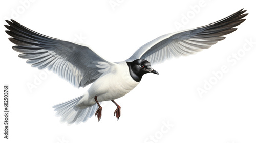 a Seagull/Laughing Gull in-flight 3/4 view in an isolated and transparent PNG in a Nature-themed, photorealistic illustration. Generative ai © Purple Penguin GFX