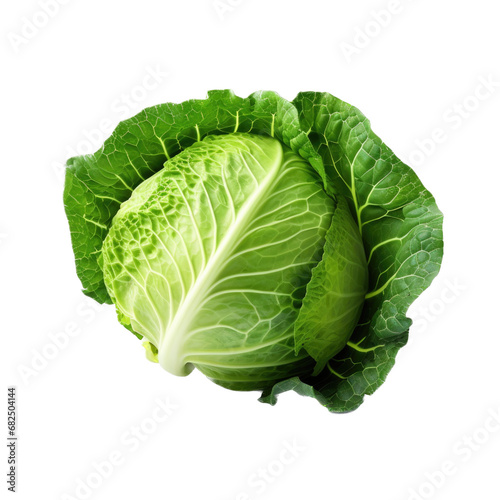 Green cabbage from a top view in an isolated and transparent PNG in a Vegetable-themed, photorealistic illustration. Generative ai