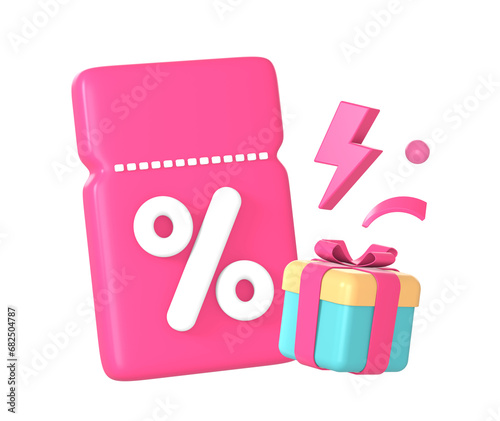 3d promo discount coupon or voucher code with gift icon illustration for UI UX web mobile apps social media ads