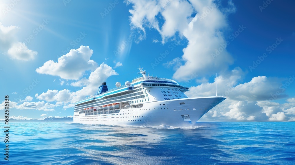 Luxury cruse ships with summer blue sky with big cloud background - obrazy, fototapety, plakaty 
