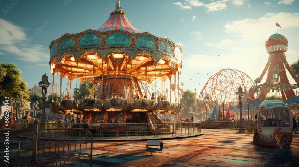 Fototapeta premium Funfair. Carousel. Amusement park. Nostalgic. Summer holidays