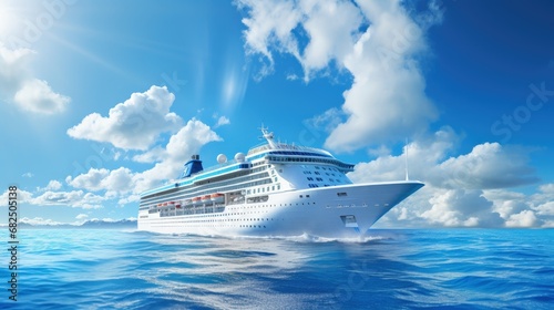Luxury cruse ships with summer blue sky with big cloud background photo