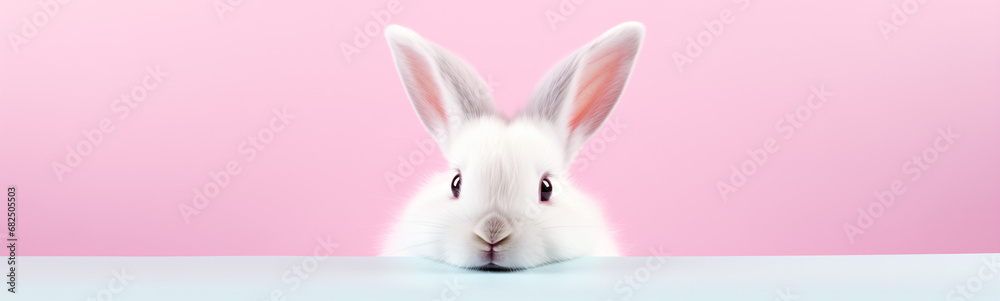 Cute Easter Bunny Pet Rabbit With Copy Space For Easter Background, Isolated White Bunny Background, Pastel Colors, Easter Celebration Cute Easter Bunny Pet Rabbit With Copy Space For Easter Background, Isolated White Bunny Background, Pastel Colors, Easter Celebration