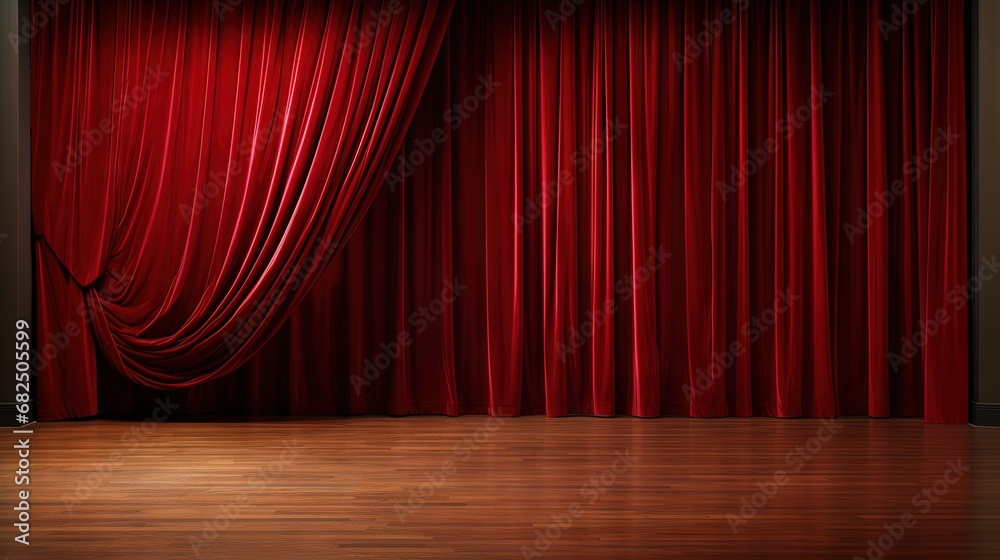 Fototapeta premium red curtain with oak floor