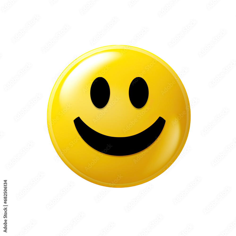 a yellow smiley face button, classic happy face, front view in an isolated and transparent PNG in a Cheerful-themed, photorealistic illustration. Generative ai a yellow smiley face button, classic happy face, front view in an isolated and transparent PNG in a Cheerful-themed, photorealistic illustration. Generative ai