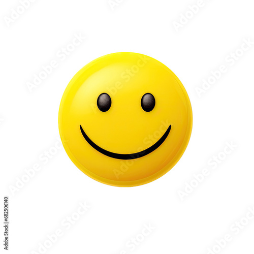 a yellow smiley face button, classic happy face, front view in an isolated and transparent PNG in a Cheerful-themed, photorealistic illustration. Generative ai