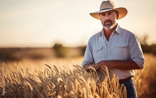 A farmer is inspecting his ...