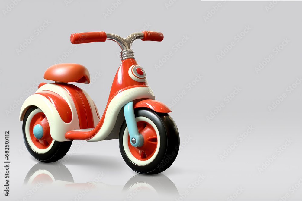 Children's tricycle for the little ones in the children's room. Children's balance bike, Children's 3 Wheeled Sliding Vehicle. Modern Kids Three Wheels Tricycle Bicycle Side View. Generative ai