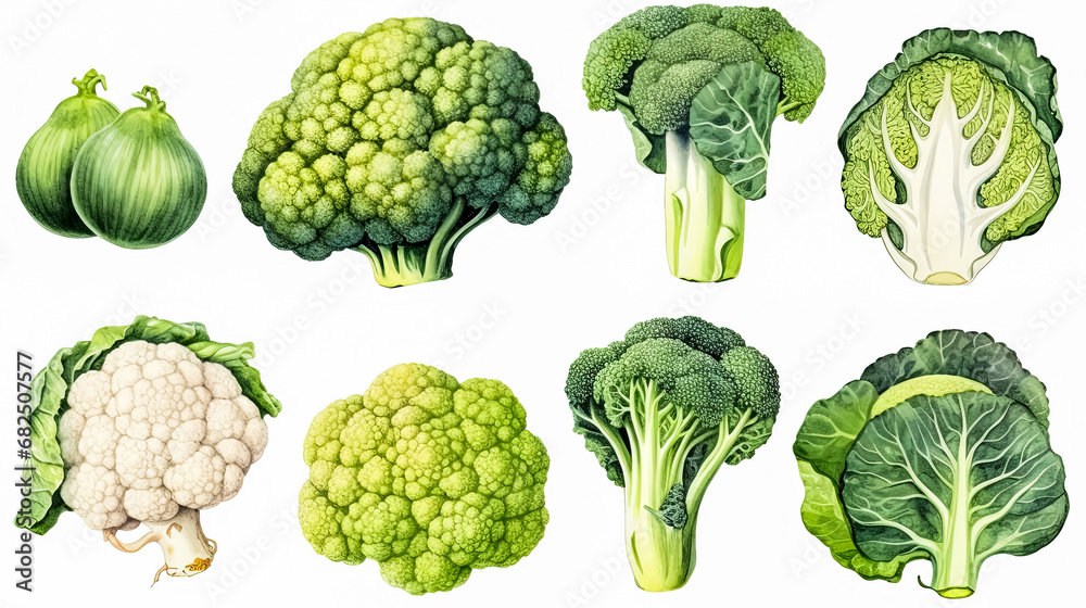 variety of cabbages broccoli, white cabbage, and cauliflower variety of cabbages broccoli, white cabbage, and cauliflower
